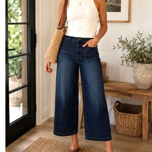 Quiet Luxury Wide Leg Crop Jeans, Dark Wash Minimalist Denim